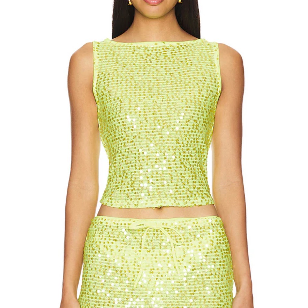 Lovers + Friends Sequin Crop Tank In Neon Yellow